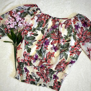 Colleen Lopez Off Shoulder Smocked Floral Blouse - XS